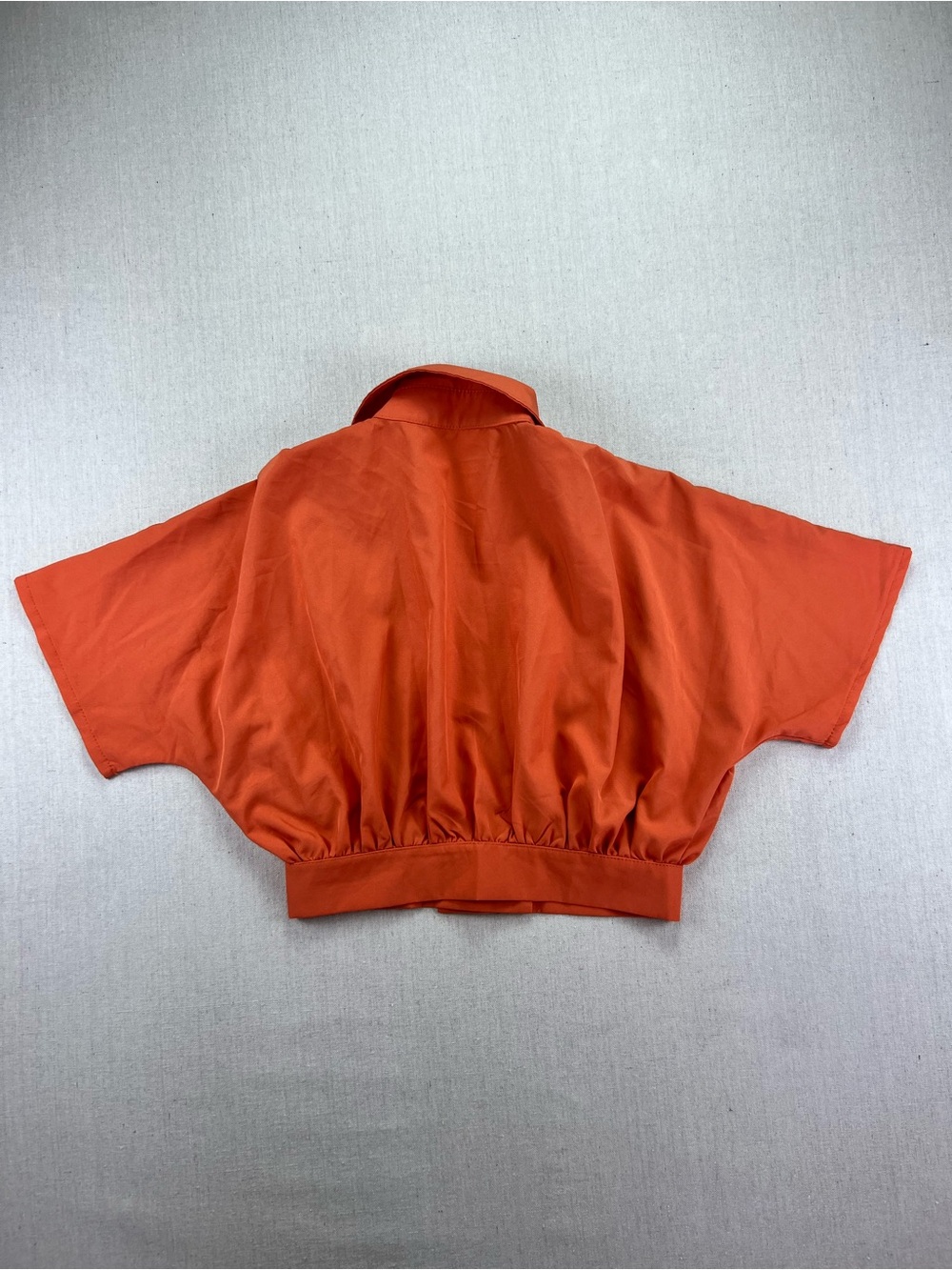 Women's Orange Cropped Collared Short Sleeve Pleated Indie Boho Flirty V-Neck M - Picture 2 of 6